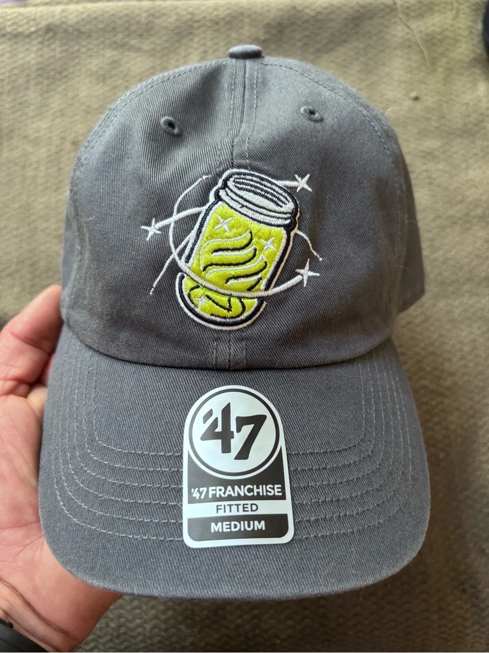 Fireflies ‘47 Franchise Gray Baseball Cap with Yellow Jar Patch